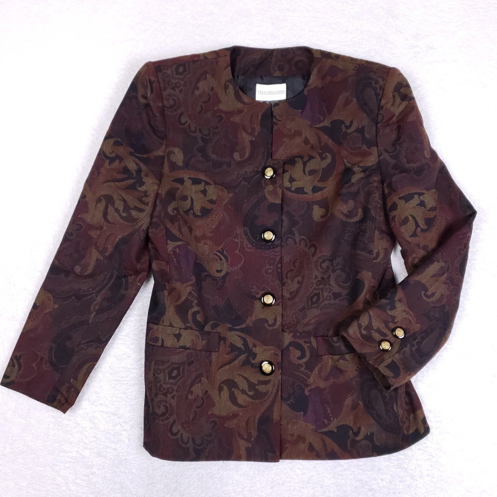 Preston York VTG Tapestry Blazer Womens 10 Paisley Brocade Jacket Dark Academia